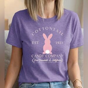 💜 Cottontail Candy Company Graphic Tee – Purple Bunny Easter Shirt